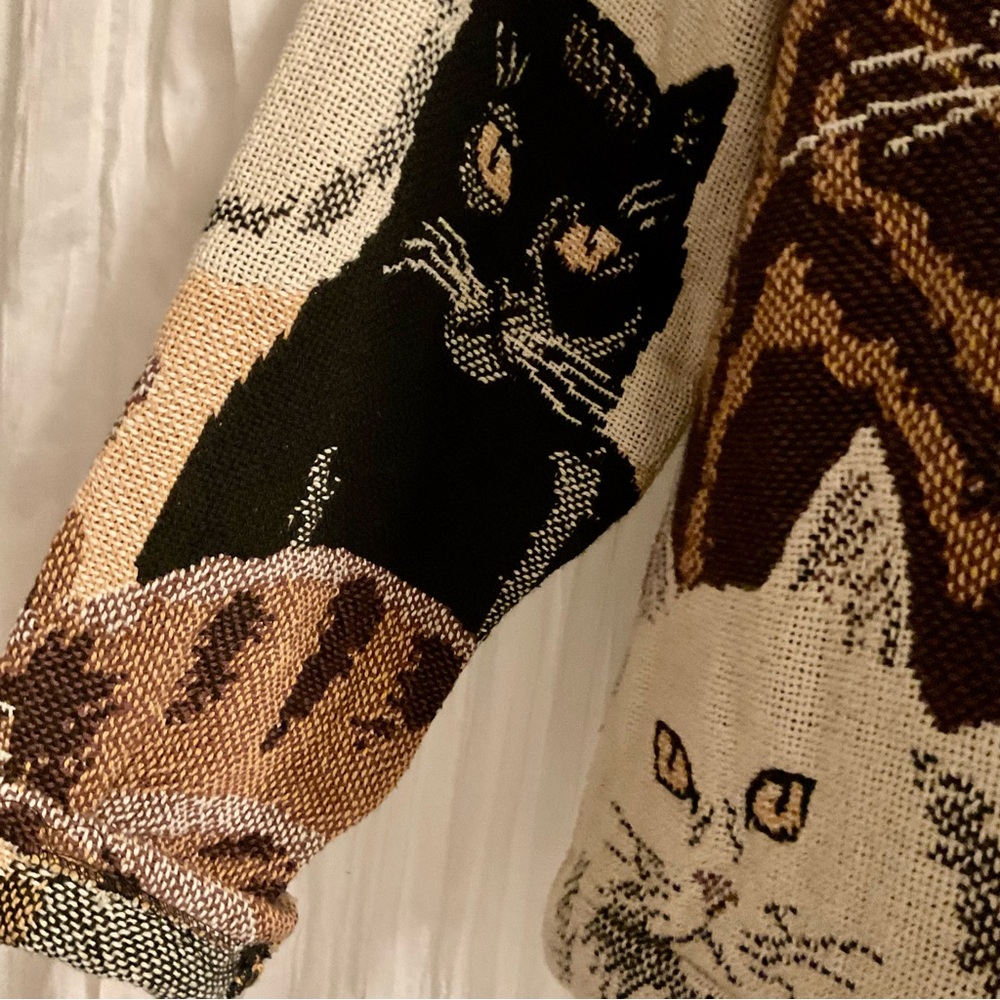 SUGAR STREET WEAVERS Cat Tapestry Knit Cardigan Sweater Jacket  L - Picture 14 of 14